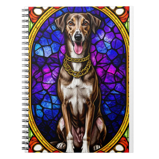 Colourful Dog With Gold Chain Stained Glass Notebook (Front)