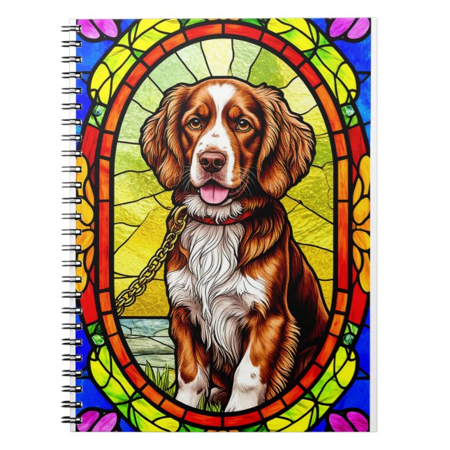 Colourful Dog With Gold Chain Stained Glass Notebook (Front)