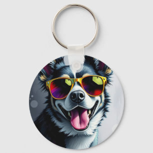Colourful Dog with Sunglasses Key Ring