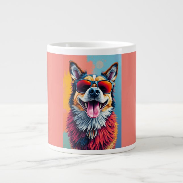 Colourful Dog with Sunglasses Large Coffee Mug (Front)