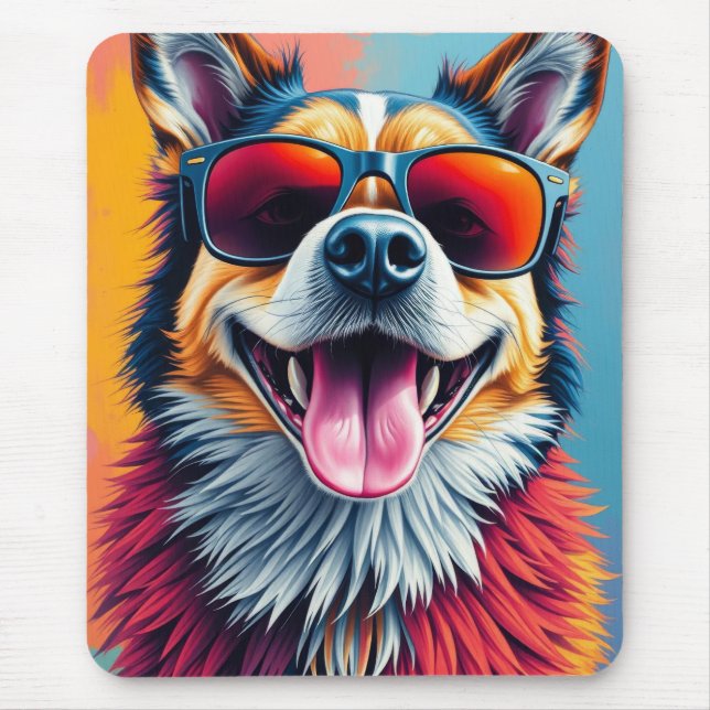 Colourful Dog with Sunglasses Mouse Pad (Front)
