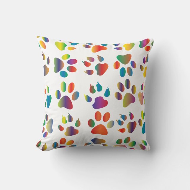 Colourful Doggie Paws Throw Pillow (Front)