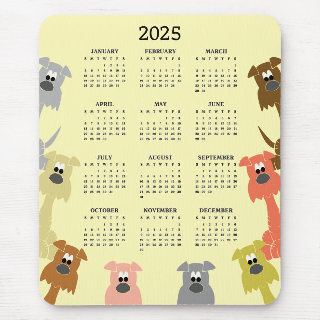 Colourful Dogs 2025 Calendar Mousepad (Front)