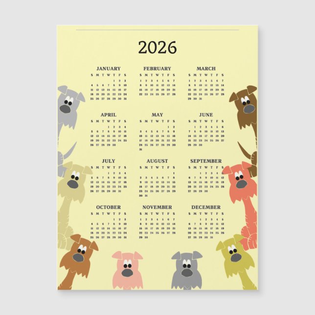 Colourful Dogs 2026 Calendar Magnetic Card (Front)