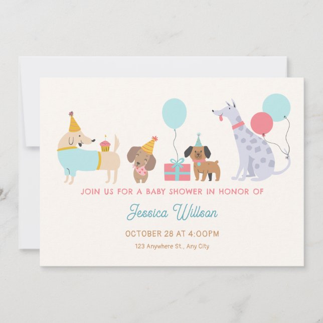 Colourful dogs baby shower invitation (Front)