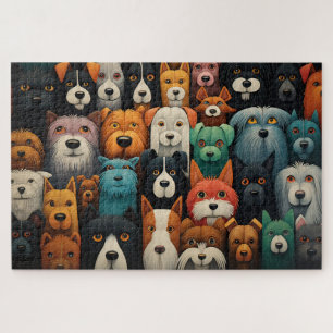 Colourful dogs faces jigsaw puzzle