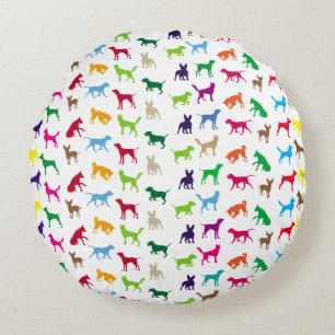 Colourful dogs silhouettes round cushion