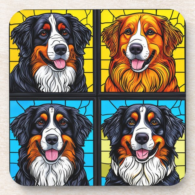Colourful dogs Stained Glass Art Coaster (Front)