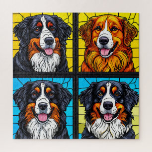 Colourful dogs Stained Glass Art Jigsaw Puzzle
