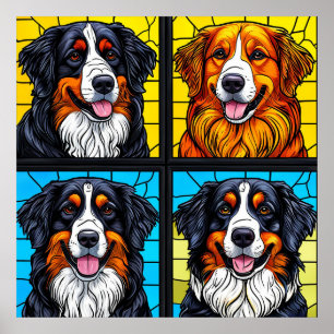 Colourful dogs Stained Glass Art Poster