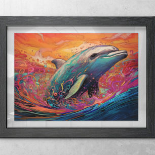 Colourful Dolphin Abstract painting Poster