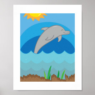 Colourful Dolphin Illustration Kids Ocean Animal Poster