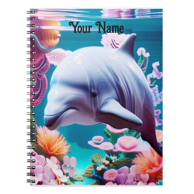 Colourful Dolphin in a Floral Ocean - Ocean Lover  Notebook (Front)
