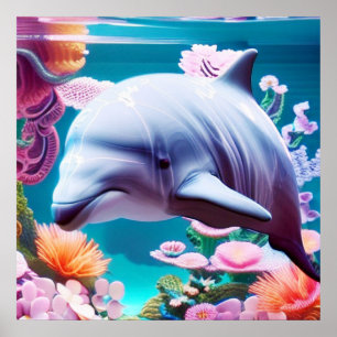 Colourful Dolphin in a Floral Ocean - Ocean Lover  Poster
