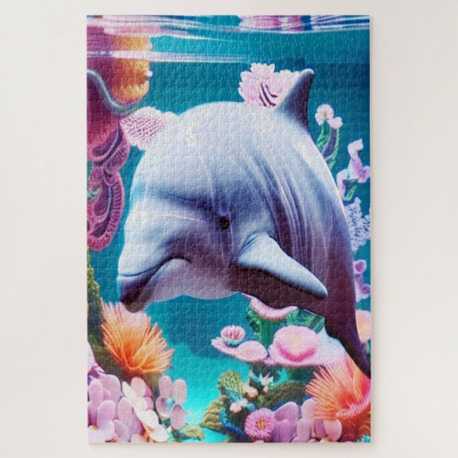 Colourful Dolphin in a Floral Ocean - Ocean Lovers Jigsaw Puzzle (Vertical)