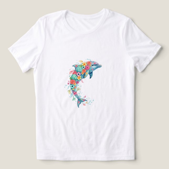 Colourful Dolphin Shirt Floral Ocean Boho Tee (Design Front)