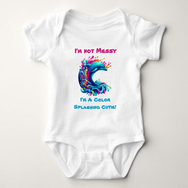 Colourful Dolphin Splash- Baby Bodysuit (Front)