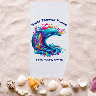 Colourful Dolphin Splash Beach Towel