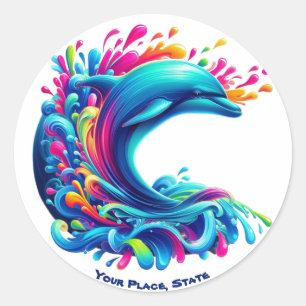 Colourful Dolphin Splash Classic Round Sticker