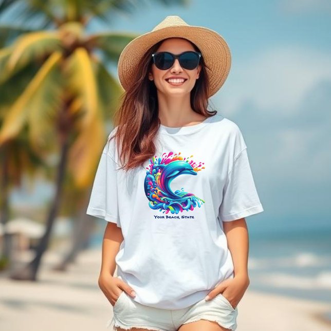 Colourful Dolphin Splash-Fisherman Core- T-Shirt (Colorful Dolphin Splash-Fisherman Core-Dopamine Dressing-Beach T shirt-Summer T Shirt)