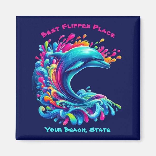 Colourful Dolphin Splash Magnet (Front)