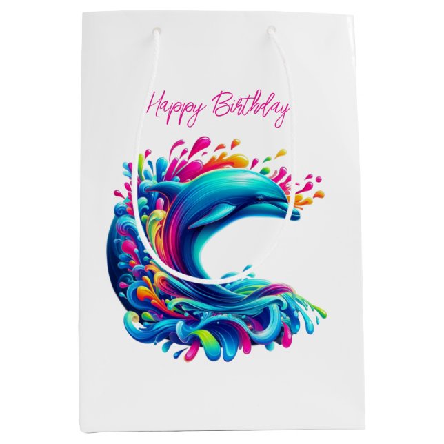 Colourful Dolphin Splash- Medium Gift Bag (Front)