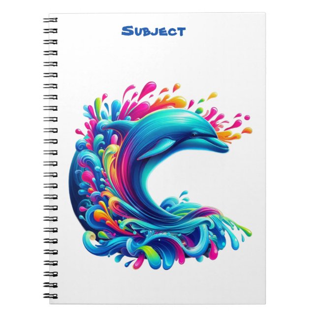 Colourful Dolphin Splash Notebook (Front)