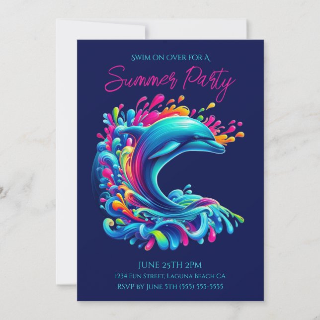 Colourful Dolphin Splash-Summer Party- Invitation (Front)