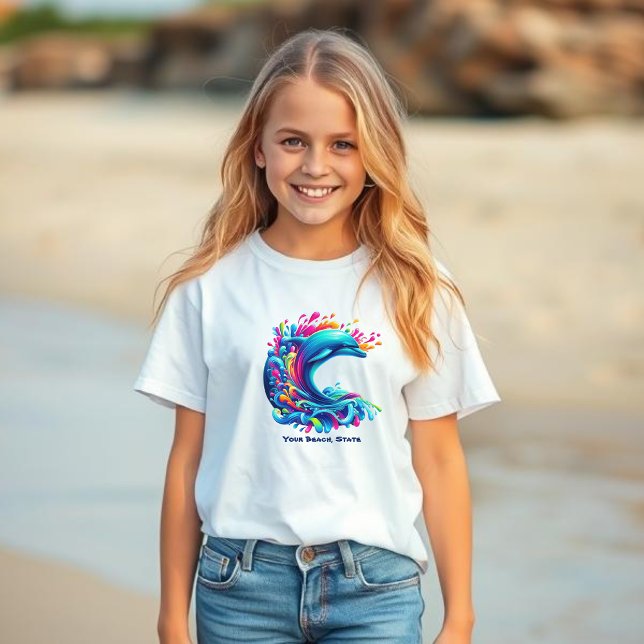 Colourful Dolphin Splash- T-Shirt (Dolphin-Colorful-Summer T shirt-Beach t shirt-kids)