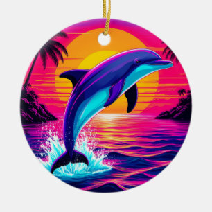 Colourful Dolphin Vibrant Tropical Sunset Ceramic Tree Decoration