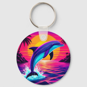 Colourful Dolphin Vibrant Tropical Sunset Key Ring