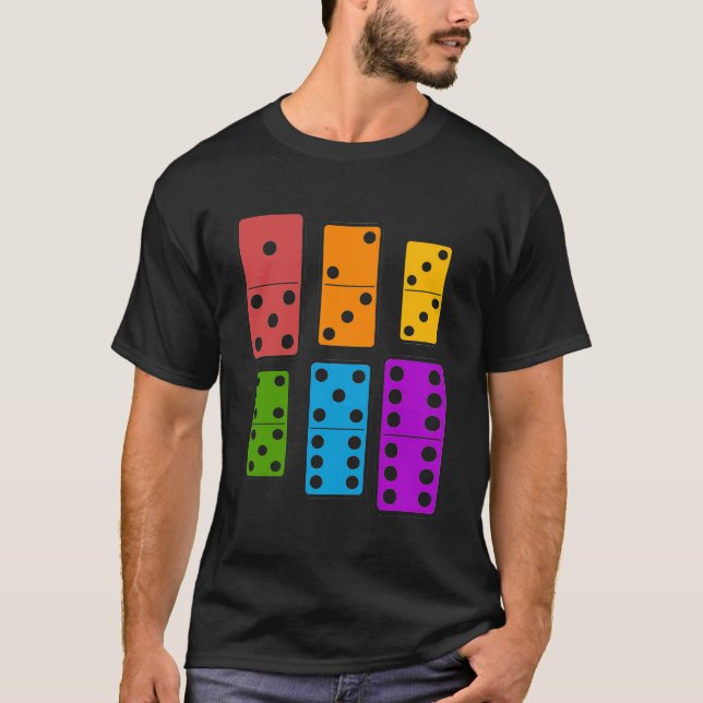 Colourful Dominoes Bones Domino Player T-Shirt (Front)