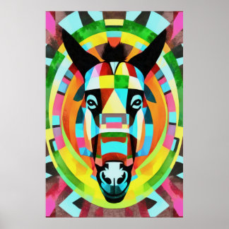 Colourful Donkey Geometric Art Abstract Poster