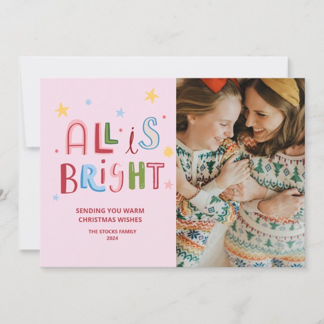 Colourful Doodle All is Bright Christmas Card (Front)