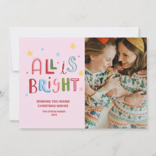 Colourful Doodle All is Bright Christmas Card