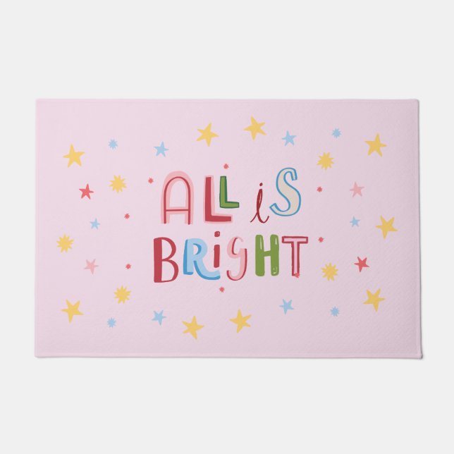 Colourful Doodle All is Bright Christmas Doormat (Front)