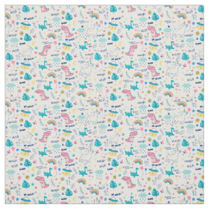 Colourful Doodle Animals with Words Seamless Fabric