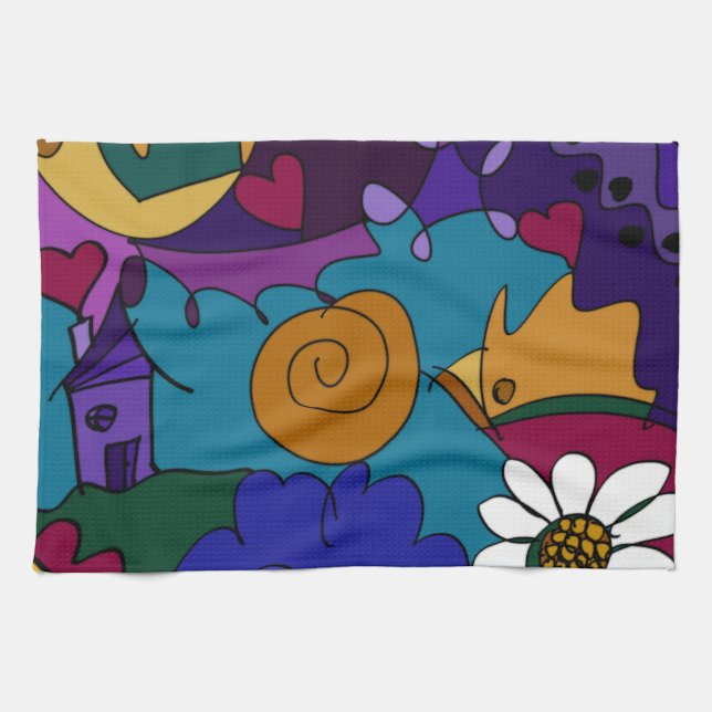 Colourful Doodle Art Fun Unique Kitchen Towel (Horizontal)