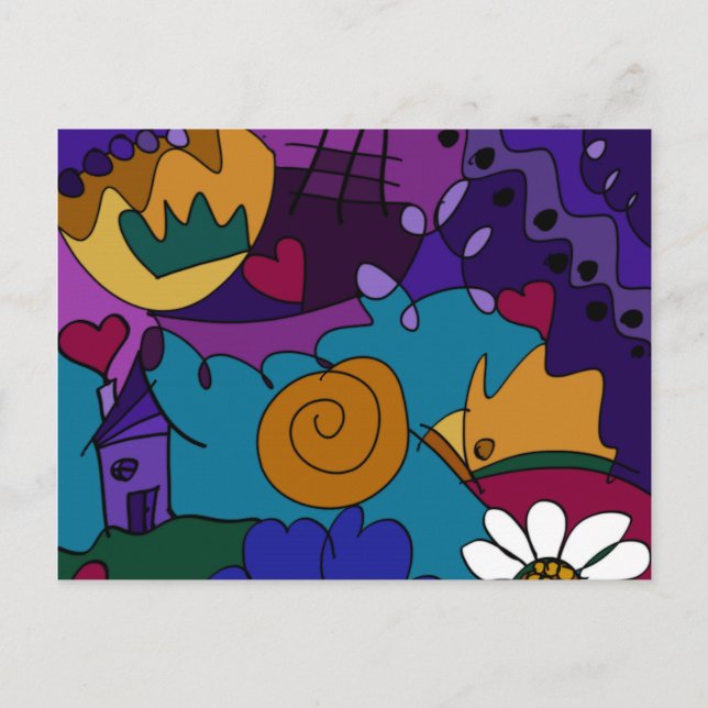 Colourful Doodle Art Fun Unique Postcard (Front)