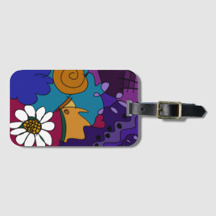 Colourful Doodle Art in Red, Purple, Yellow, 2 Luggage Tag