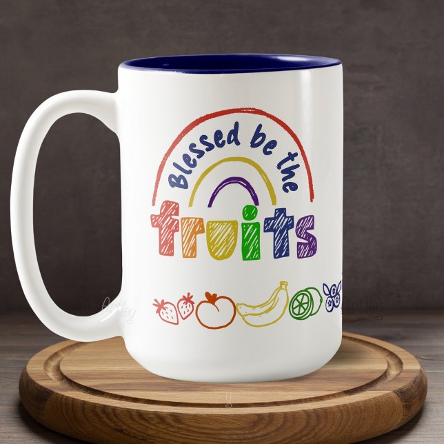 Colourful Doodle Drawing Gay Pride Rainbow Fruit  Two-Tone Coffee Mug (Creator Uploaded)