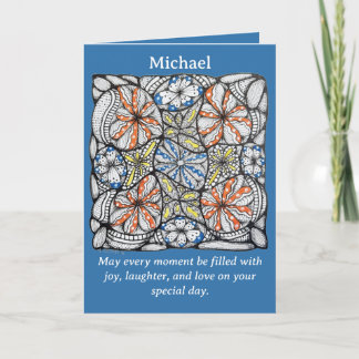 Colourful Doodle Floral Custom Name Birthday Card