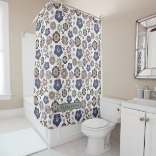 Colourful doodle floral pattern personalised name shower curtain