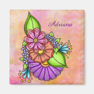 Colourful Doodle Flower Bundle Magnet