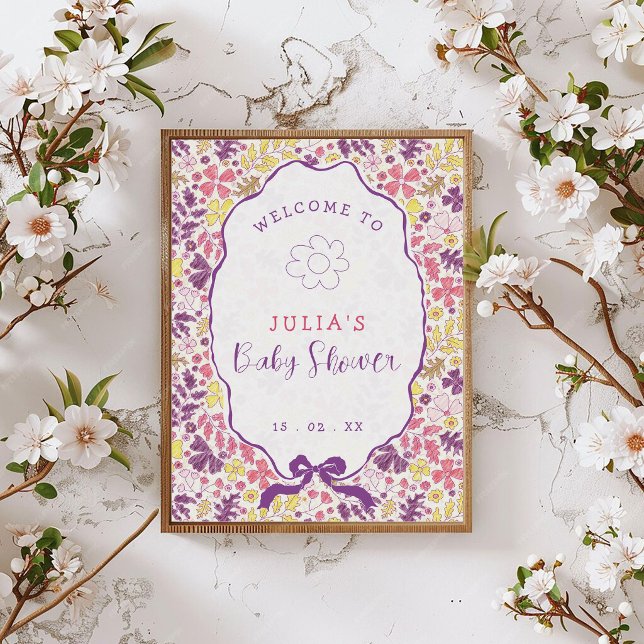 Colourful Doodle Flower Pencil Sketch Baby Shower Poster (Creator Uploaded)