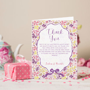 Colourful Doodle Flower Pencil Sketch Baby Shower  Thank You Card