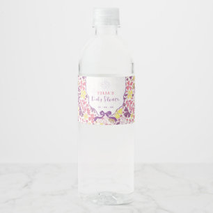 Colourful Doodle Flower Pencil Sketch Baby Shower Water Bottle Label