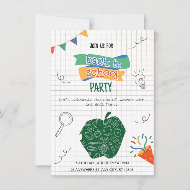 Colourful Doodle Fun: Back to School Party  Invitation (Front)