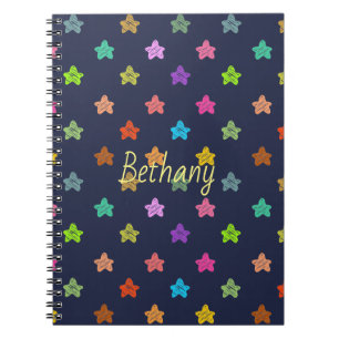 Colourful Doodle Hearts on Blue Personalised Notebook