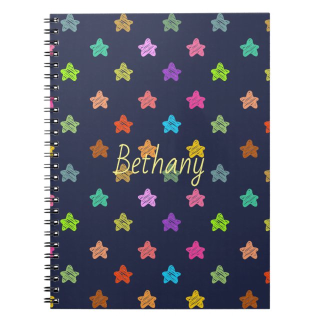 Colourful Doodle Hearts on Blue Personalised Notebook (Front)